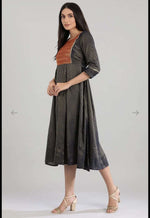 Navy Round Neck Printed flared dress in berlin Namma Markt