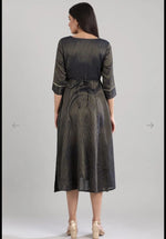 Navy Round Neck Printed flared dress in berlin