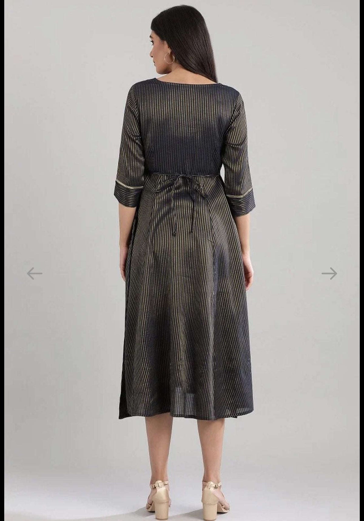Navy Round Neck Printed flared dress in berlin Namma Markt