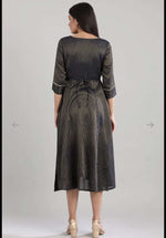 Navy Round Neck Printed flared dress in berlin Namma Markt