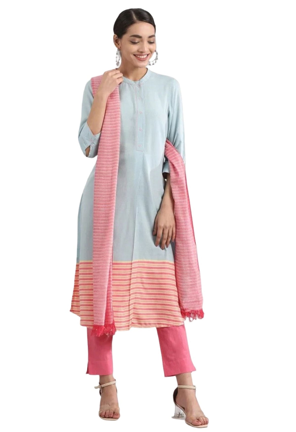 Blue Band Collar Yarn-dyed liva Kurta in Hamburg Namma Markt