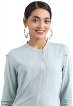 Blue Band Collar Yarn-dyed liva Kurta in Hamburg Namma Markt