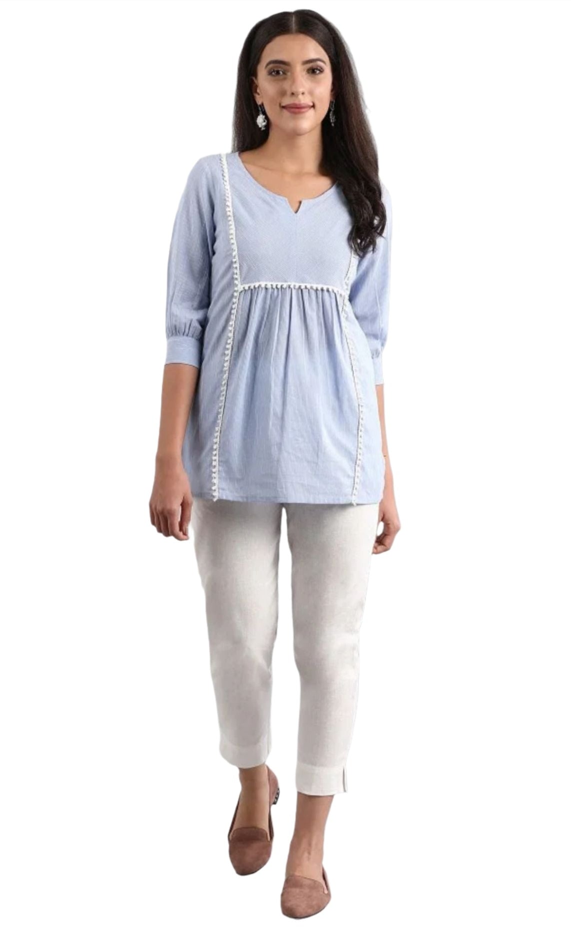 Blue Round Neck yarn-dyed top in berlin