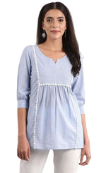 Blue Round Neck yarn-dyed top in berlin