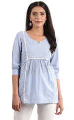 Blue Round Neck yarn-dyed top in berlin