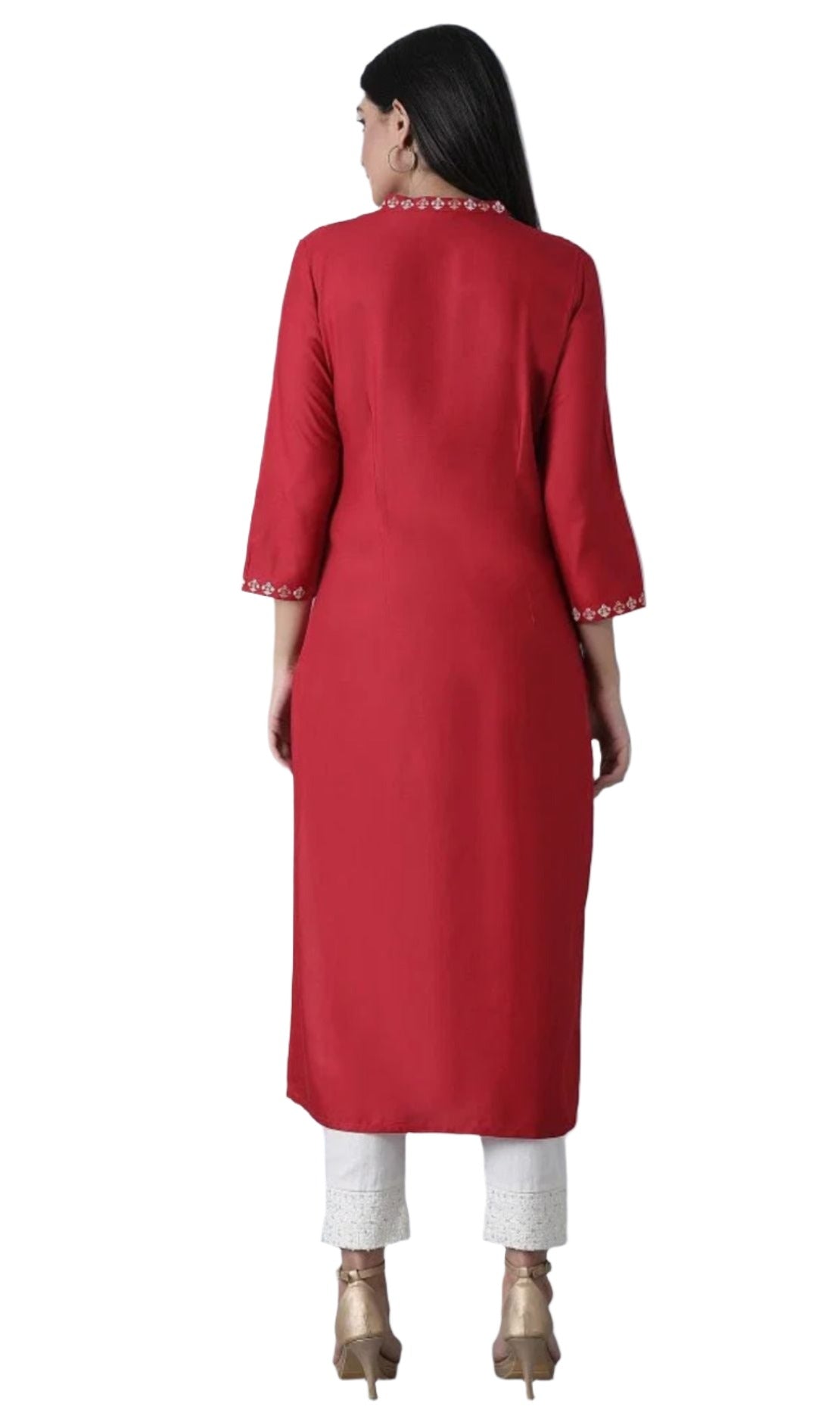 Red printed rayon kurta in Poland