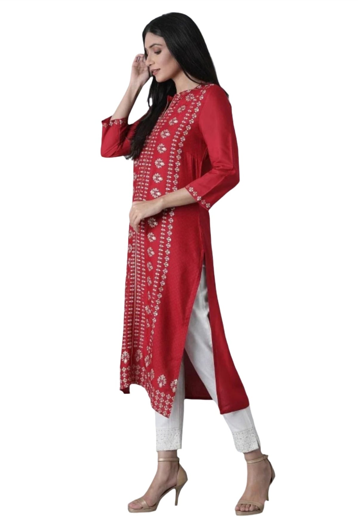 Red printed rayon kurta in Poland