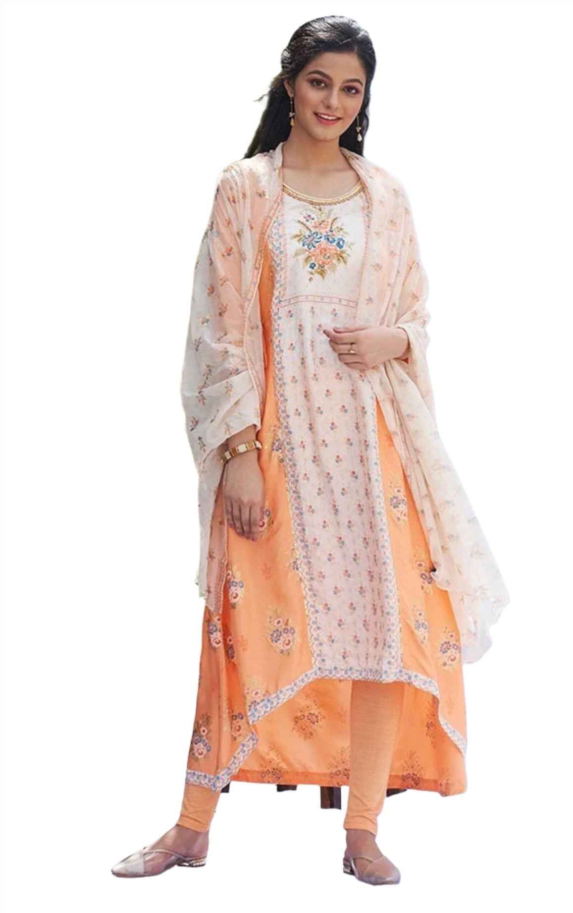 Peach kurta Tights Dupatta Set