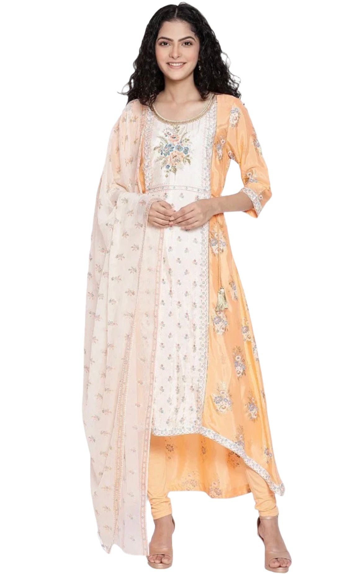 Peach kurta Tights Dupatta Set