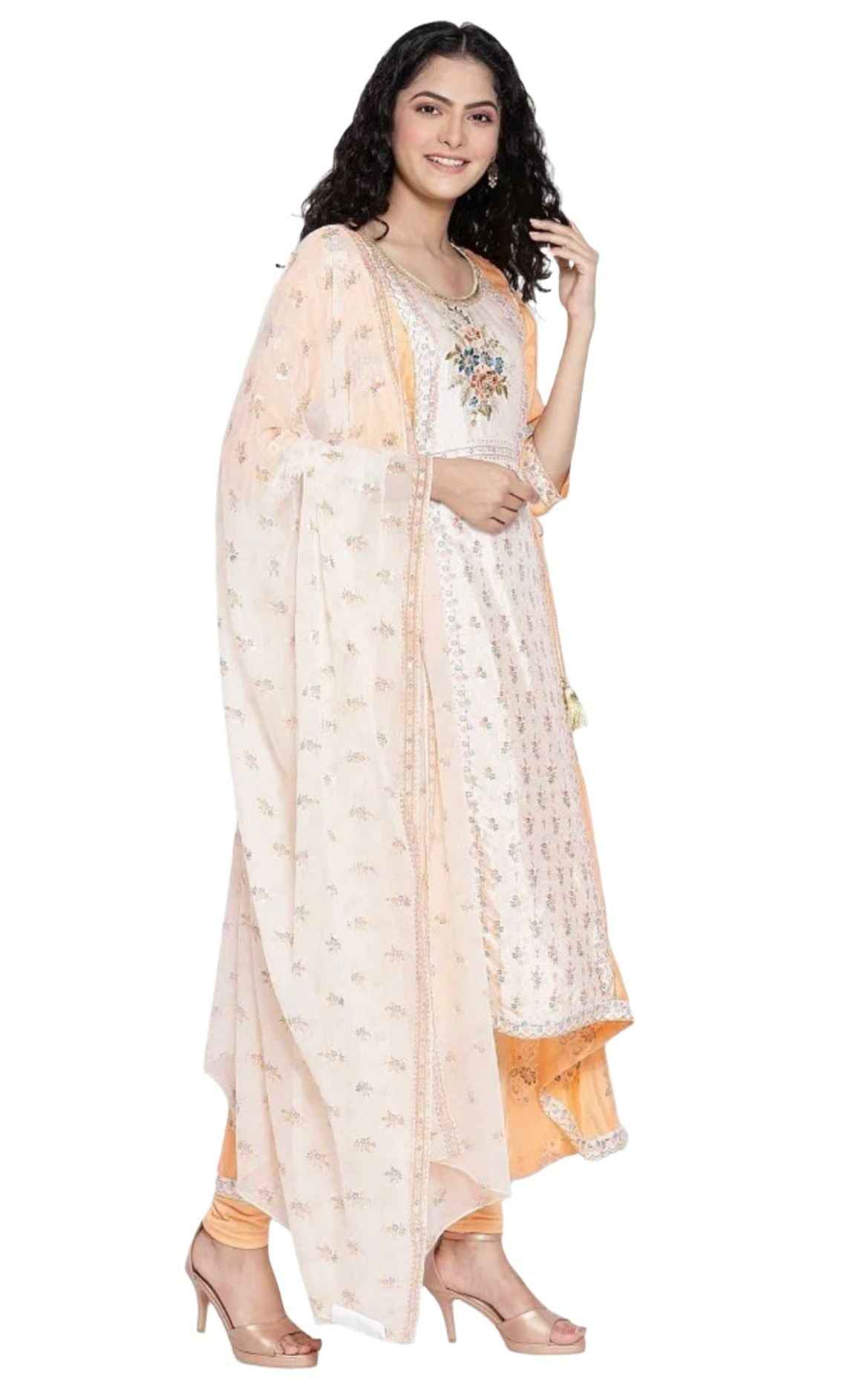 Peach kurta Tights Dupatta Set