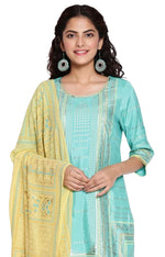 Mint leaf Green kurta yellow semi flared plazzo dupatta set in Germany