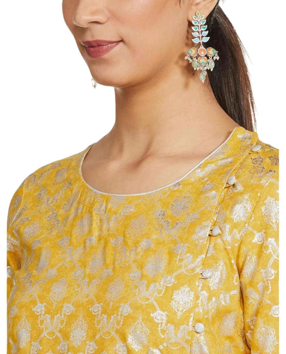 Yellow foil Print kurta in round neck and dupatta set in Poland Namma Markt