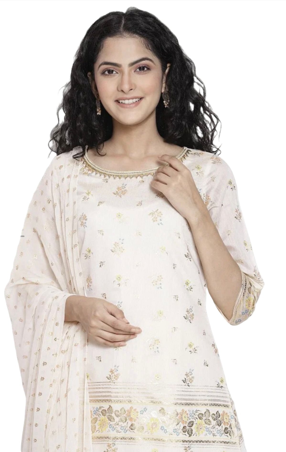 Ivory Printed kurta flared plazzo dupatta set in Munich