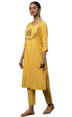 Yellow embroided kurta plazzo Golden dupatta set in Poland