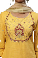Yellow embroided kurta plazzo Golden dupatta set in Poland