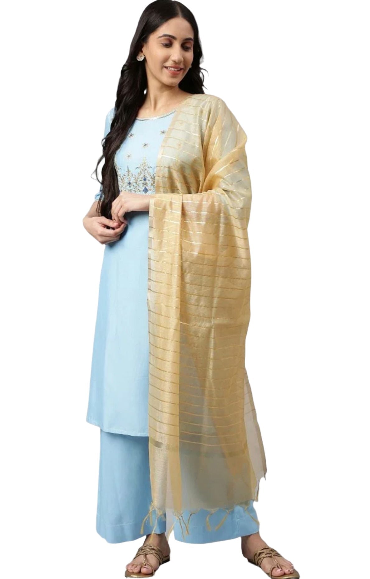 Blue embroided kurta plazzo golden dupatta set in Berlin