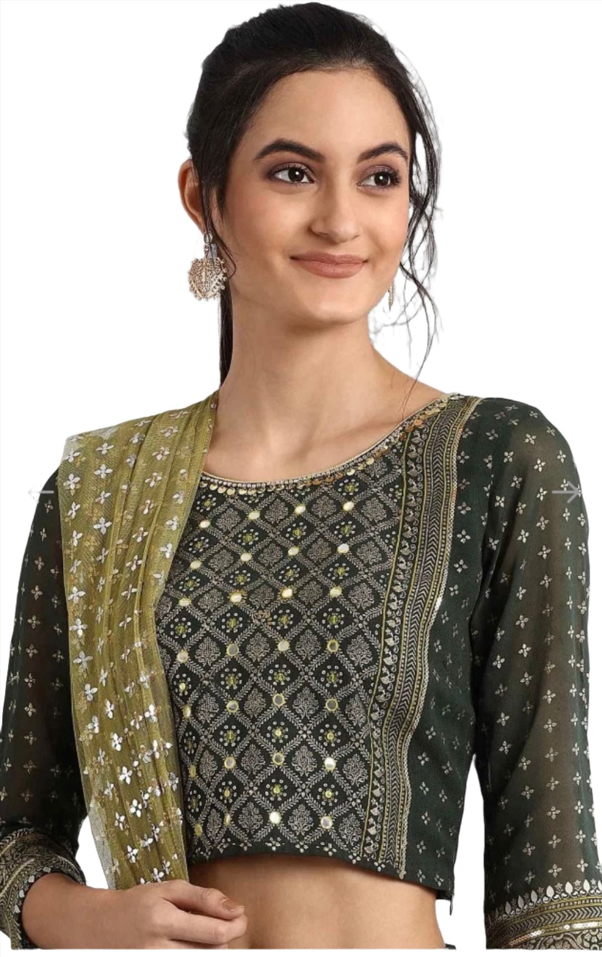 Green printed and embroided  ethnic set in Poland