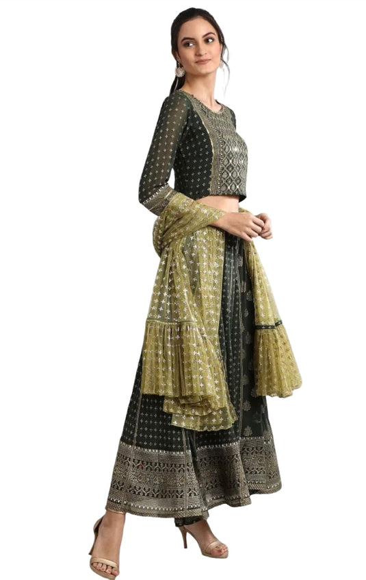 Green printed and embroided  ethnic set in Poland