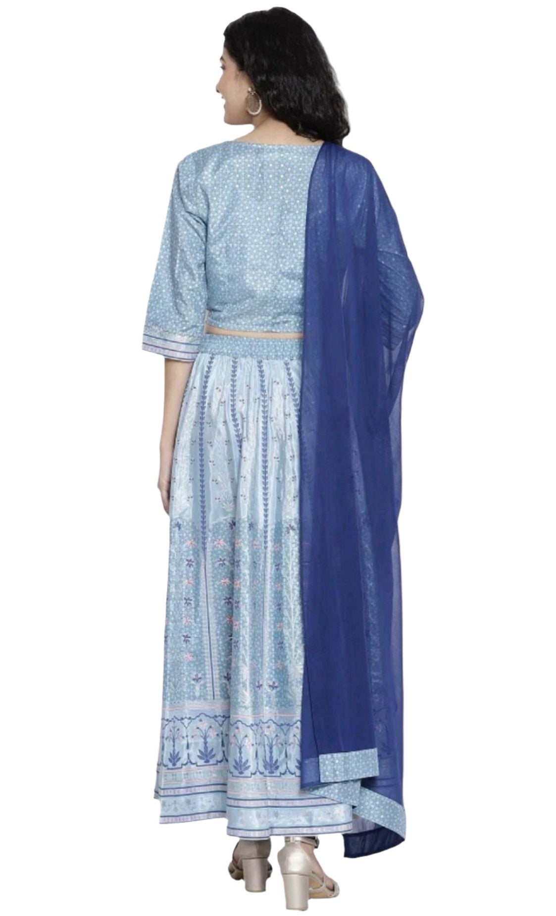 Blue Printed crop Top skirt dupatta set in berlin