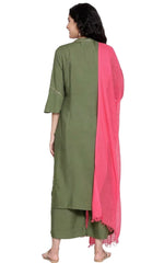 Green embroided Kurta trousers Pink Dupatta set in Munich