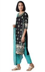 Black Printed Kurta trousers dupatta set in Berlin