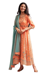Peach Printed ethnic dress dupatta set in Munich