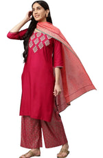 Red embroided kurta plazo coral dupatta set in berlin