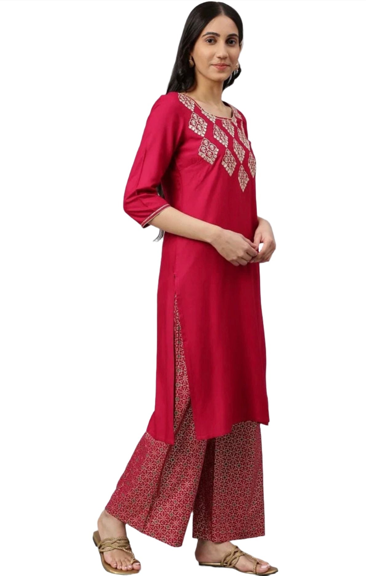 Red embroided kurta plazo coral dupatta set in berlin