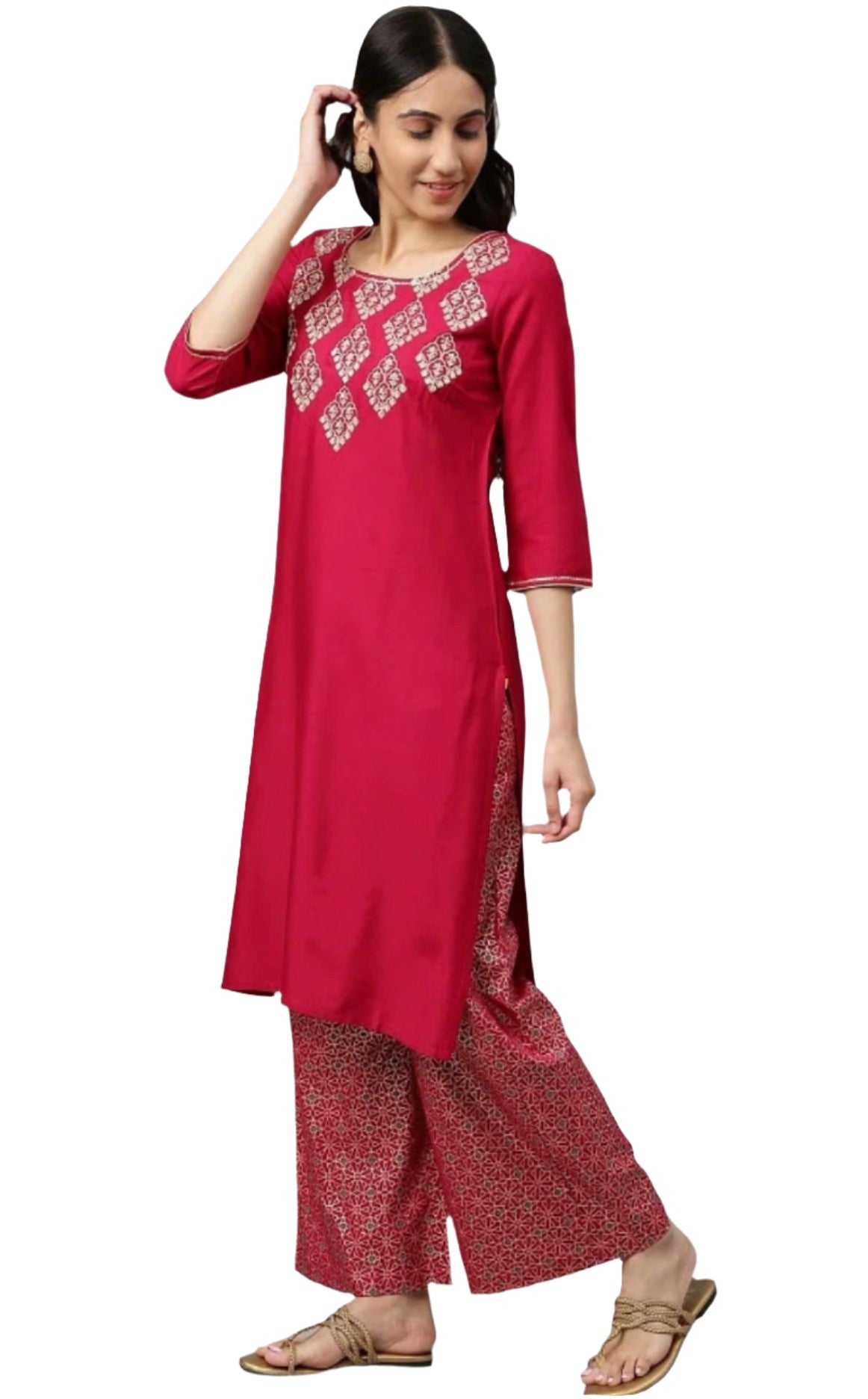 Red embroided kurta plazo coral dupatta set in berlin