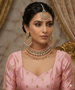 Gold Plated  Kundan Studded Choker Necklace Earrings & Maang Tikka Set