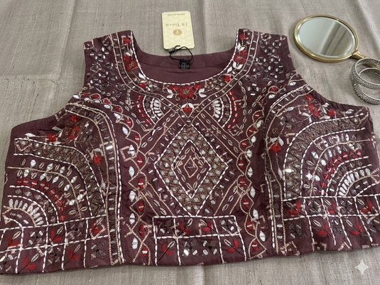 BROWN RESHAM EMBROIDERED CREPE LEHENGA WITH NET DUPATTA