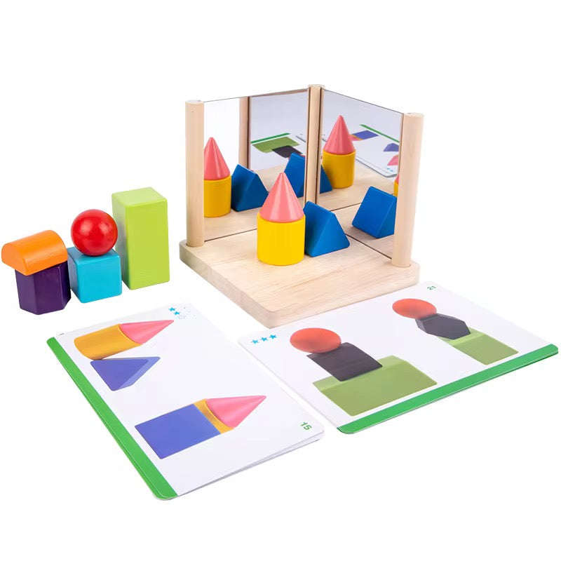 Kinder-Spiegel-Symmetrie-Spiel mit Holzbausteinen Geometrische Formen Namma Markt
