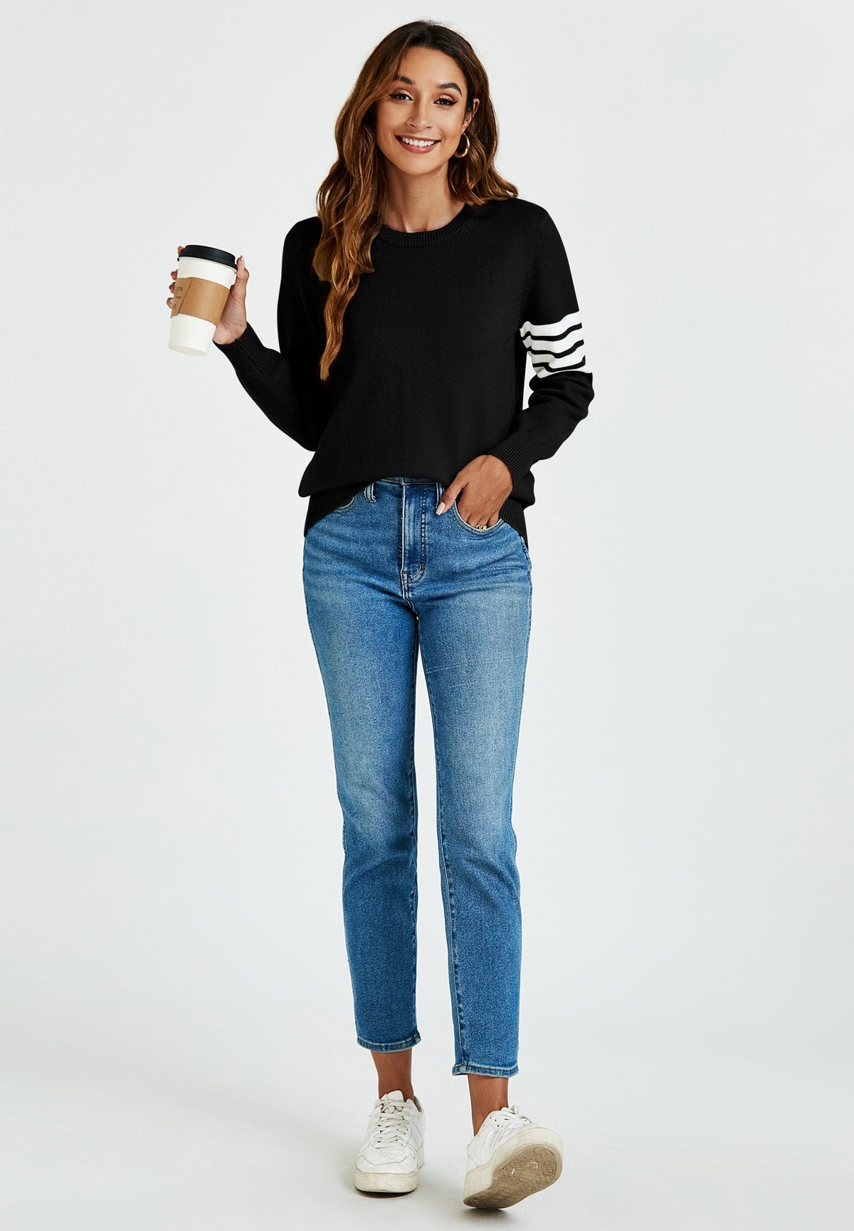 Stripe Pattern Jumper Top In Black