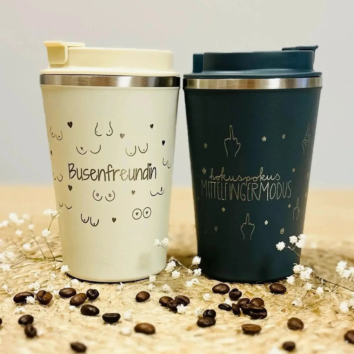 Thermobecher mit witziger Lasergravur – 350 ml, doppelwandiger Edelstahl