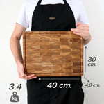 Stirnholz Schneidebrett Eiche 40x30x4cm – Mit Saftrille & Griffen