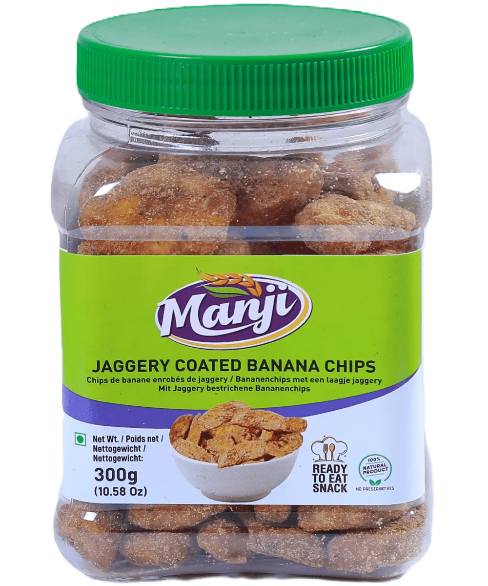 Chips de banane enrobées de jaggery Manji 300 g