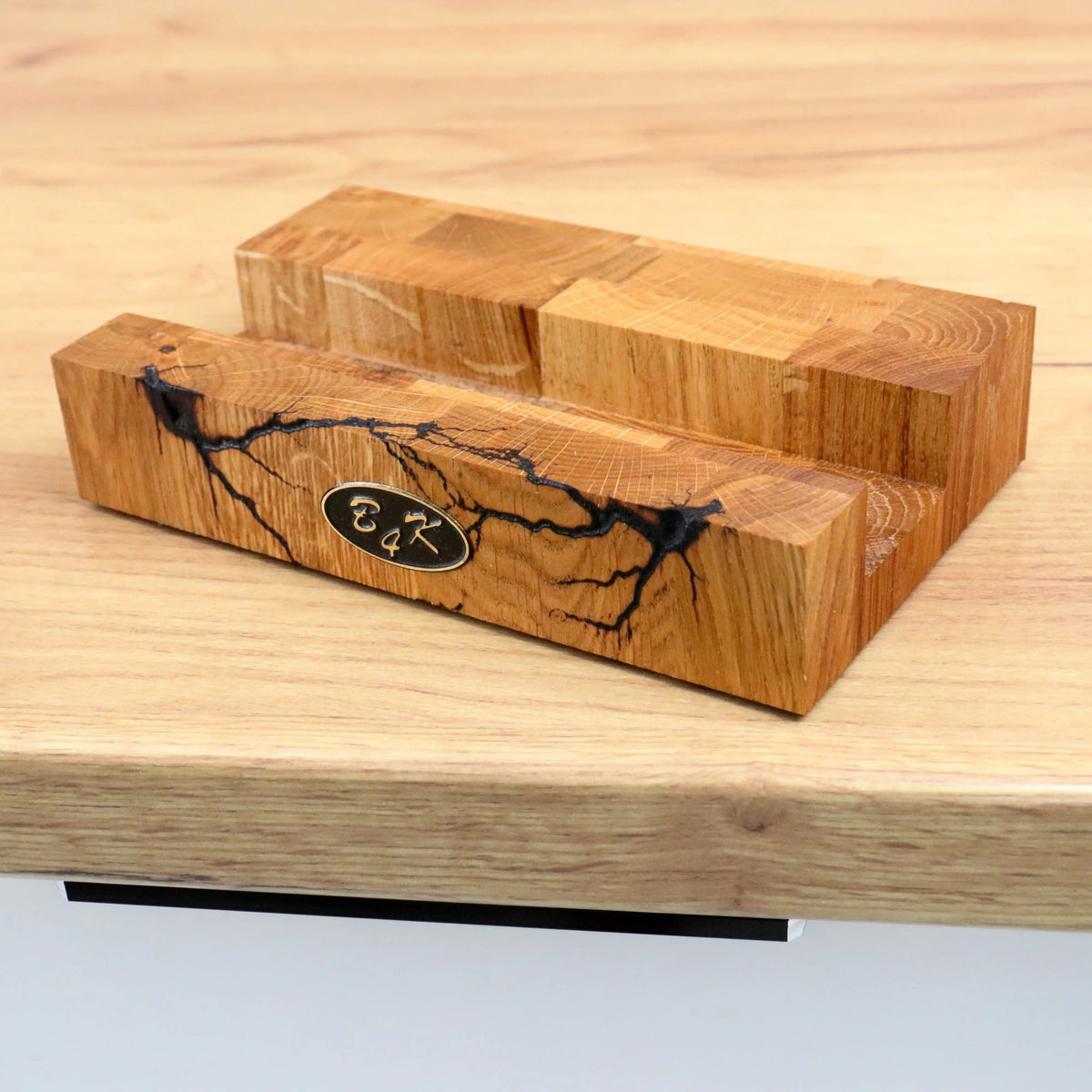 Lichtenberg Designer Stirnholzbrett Eiche 45x30x4cm – Massives Unikat-Schneidebrett