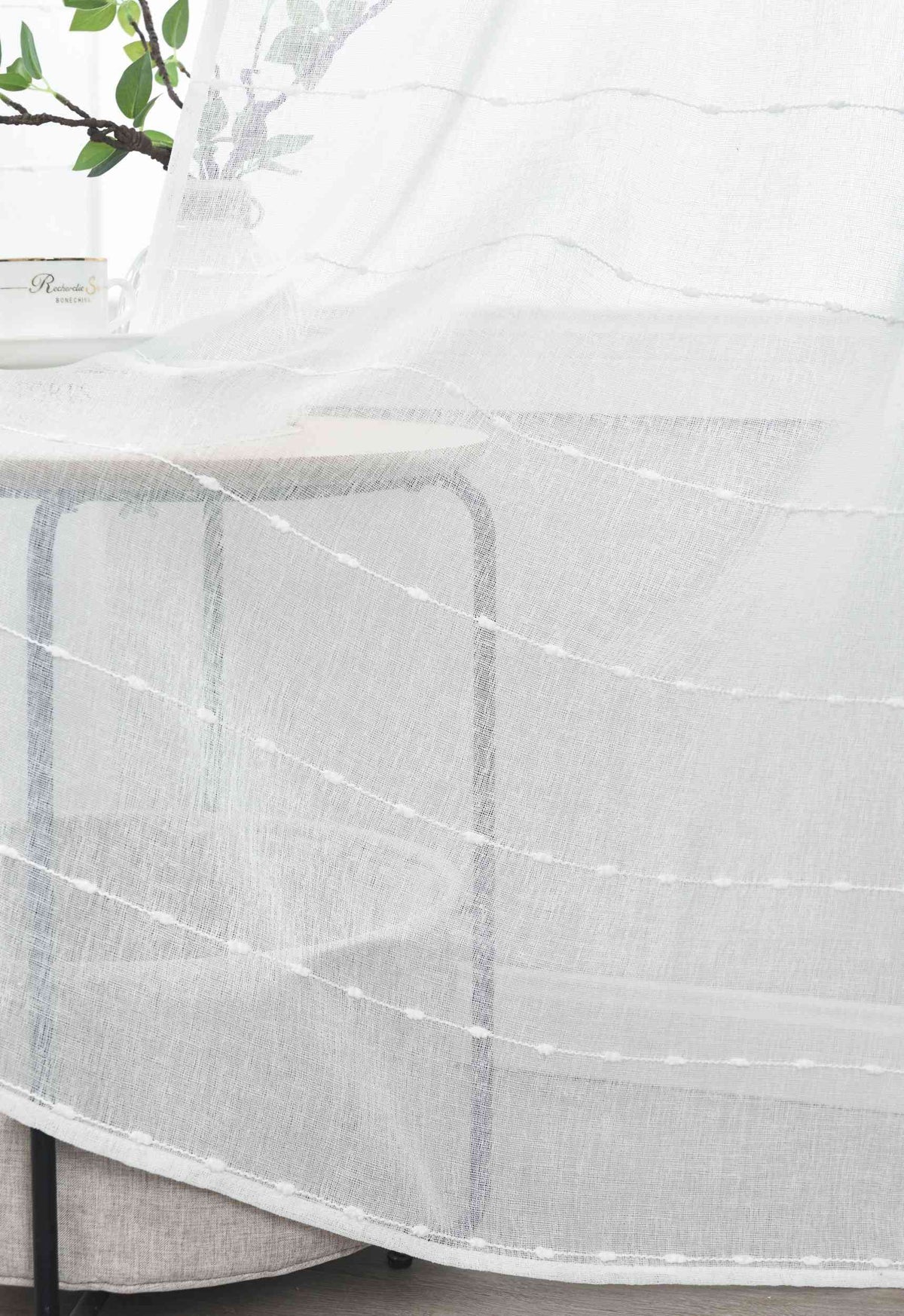 Halbtransparente Gardine mit Ösen »Kassel« Chenille Leinenbindung Streifen Grobfaserig 202470