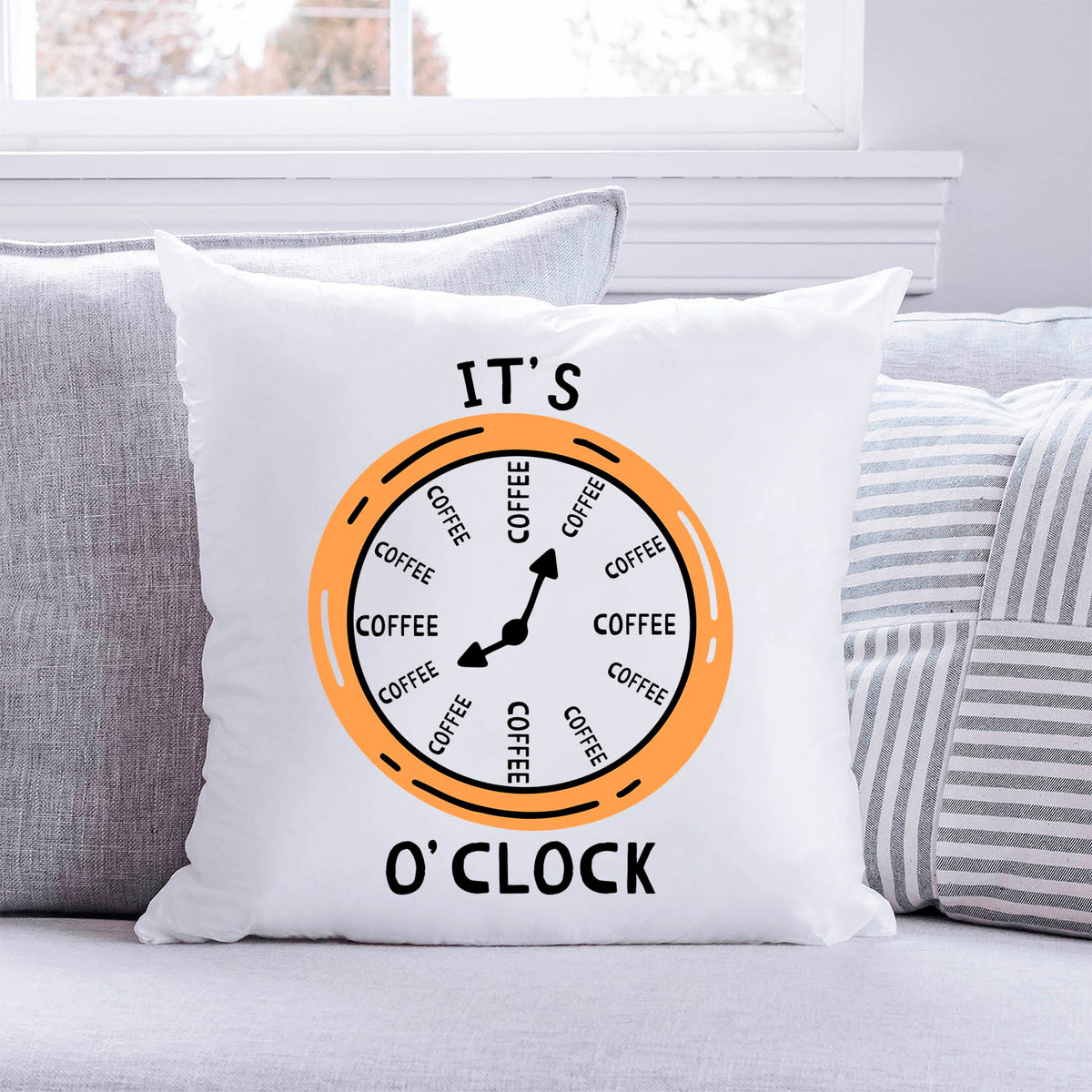 Bedrucktes Kissen mit Motiv "It's coffee o´clock"
