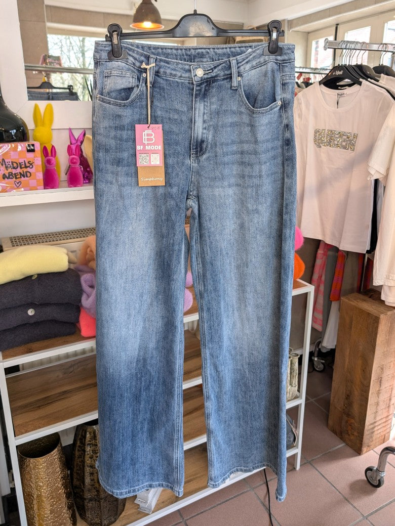 Hose Jeans Wide Leg Straight Blau Bund elastisch - von Symphony