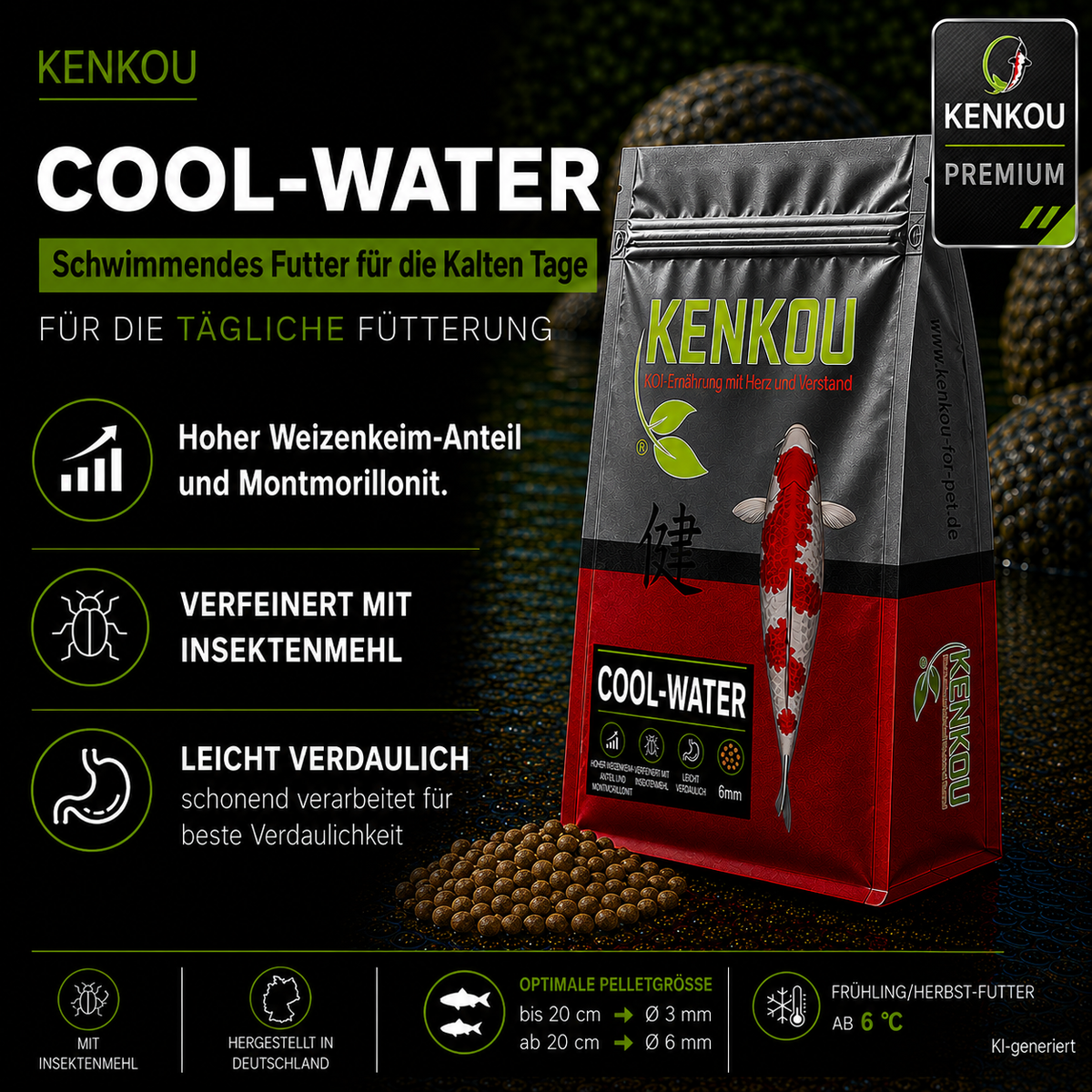 KENKOU® COOL-Water Koifutter  - 6 mm Pellets schwimmend