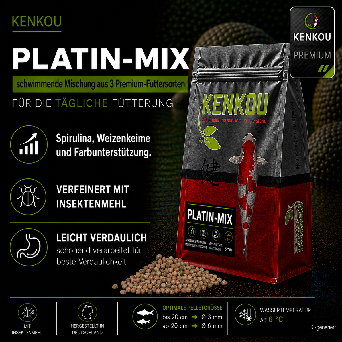 KENKOU® Platin Koi-Mix Koifutter 3 & 6 mm – schwimmend
