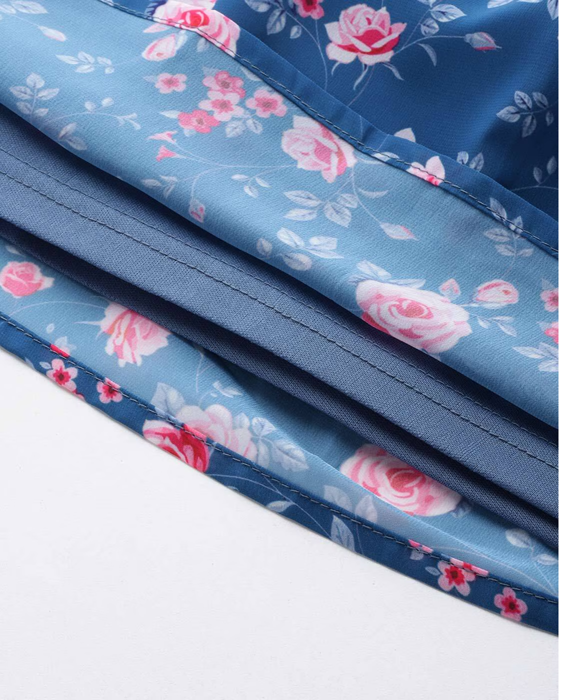 Blue Floral Printed Smocked Detailed Tiered Georgette Fit & Flare Dress in Berlin