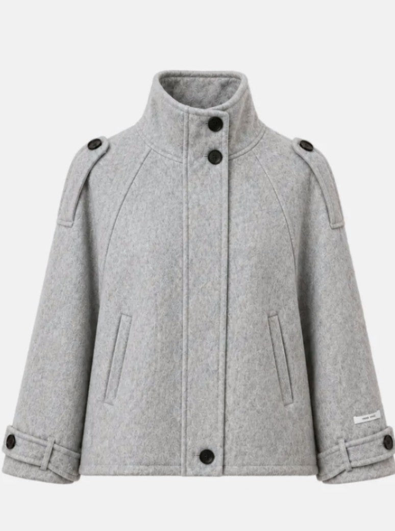 Kaschmir Woll Jacke Handmade Hoher Kragen Reißverschluss Perlmuttknöpfe Silber Grau One Size - La Bella Moda Milano 757
