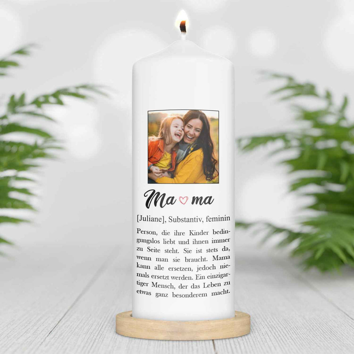 Bedruckte große Kerze mit Foto - Mama Definition