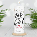 Große Kerze "Take my Heart" mit Namen für Paare