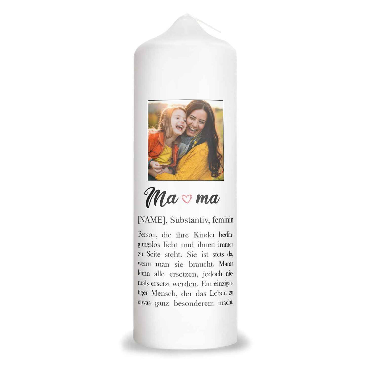 Bedruckte große Kerze mit Foto - Mama Definition