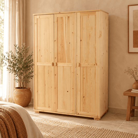 Vanessa Kleiderschrank Bio Kiefer | 3-türig aus 100% massivem Holz Namma Markt