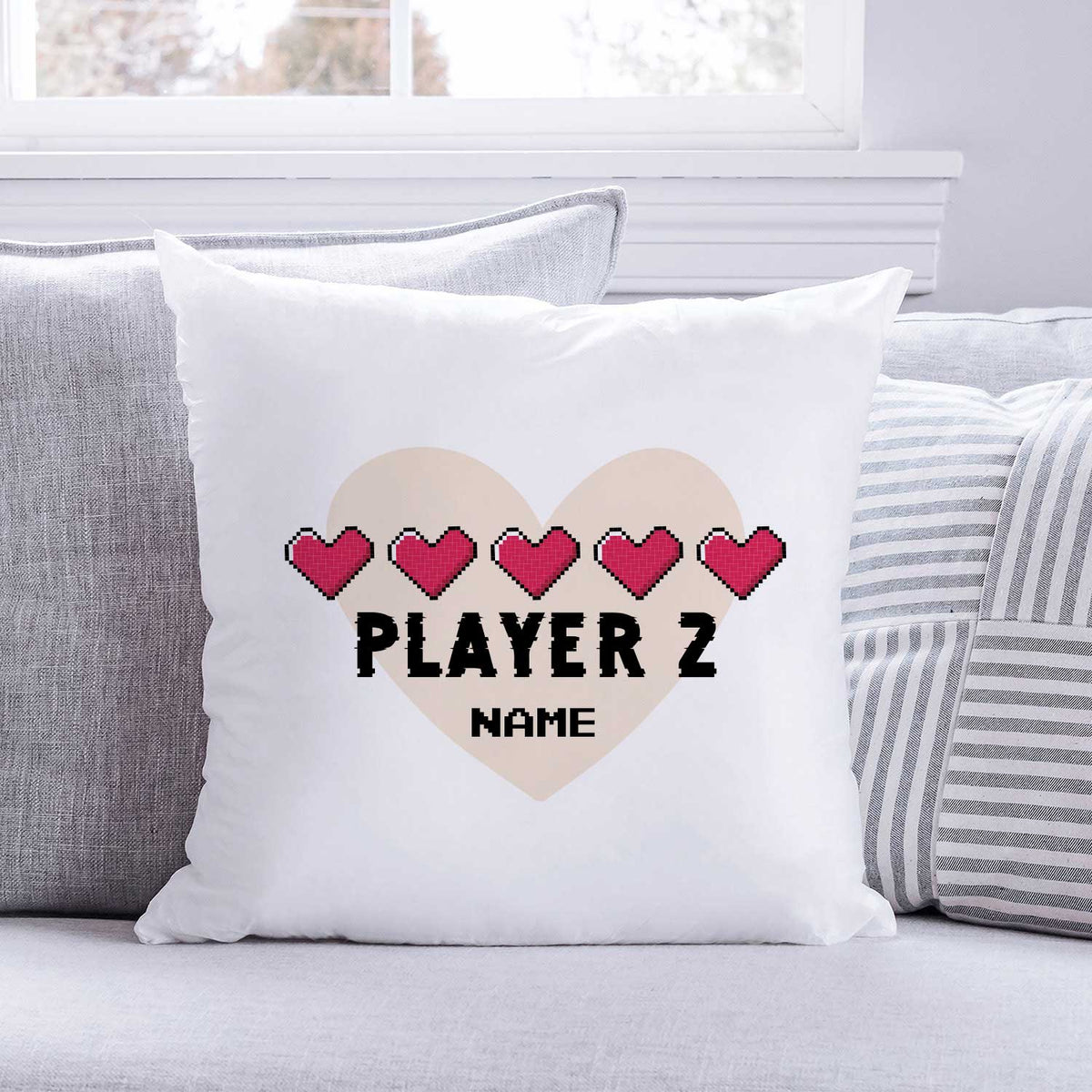Bedrucktes Kissen mit Spruch "Player 1 & Player 2" im Set