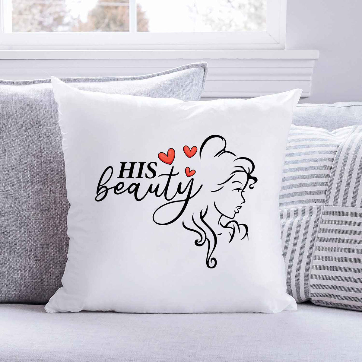 Bedrucktes Kissen mit Spruch Beauty & Beast im Set